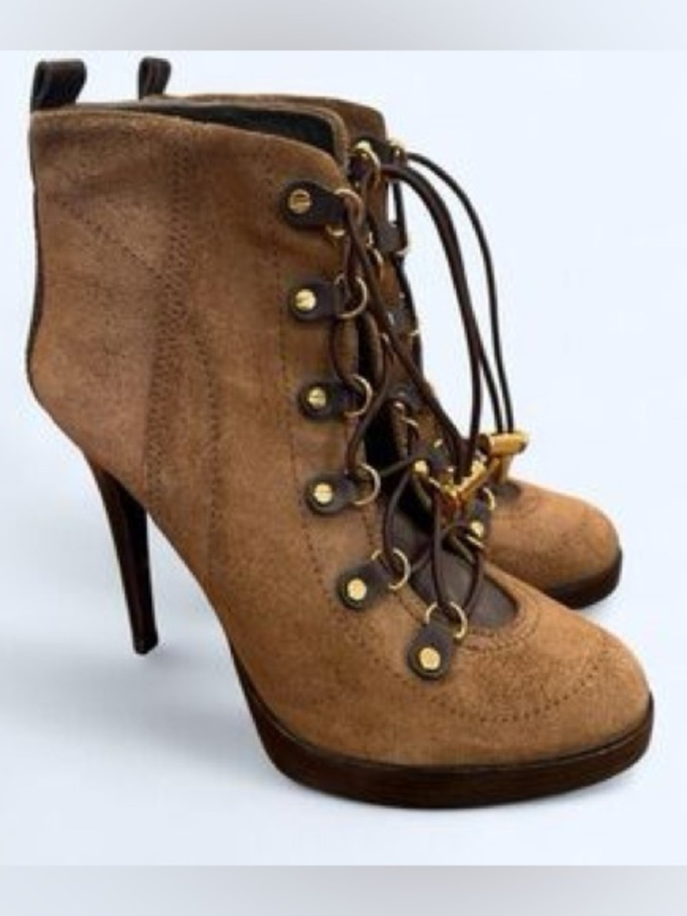 Tory Burch Tan Heeled Lace-Up Boots